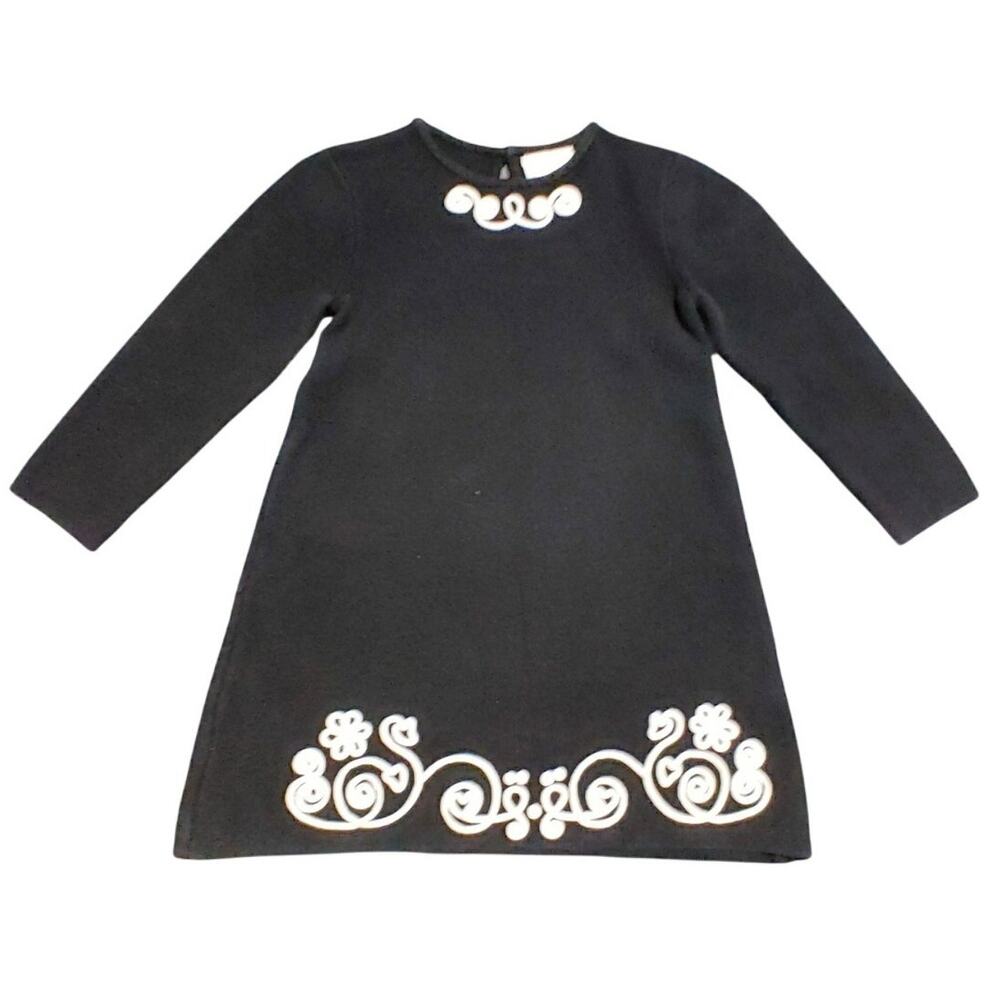 Hanna Andersson Nordic Sweater Dress Long Sleeve Embroidered Black Girls US 4